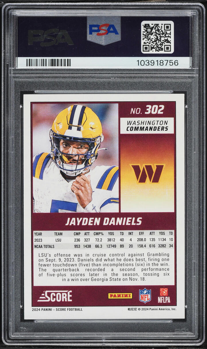 2024 Score Football Jayden Daniels ROOKIE #302 PSA 8 NM-MT