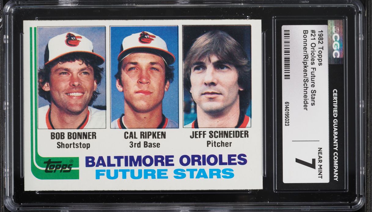 1982 Topps Orioles Future Stars Cal Ripken Jr. Bob Bonner Jeff Schneider ROOKIE #21 CGC 7 NRMT