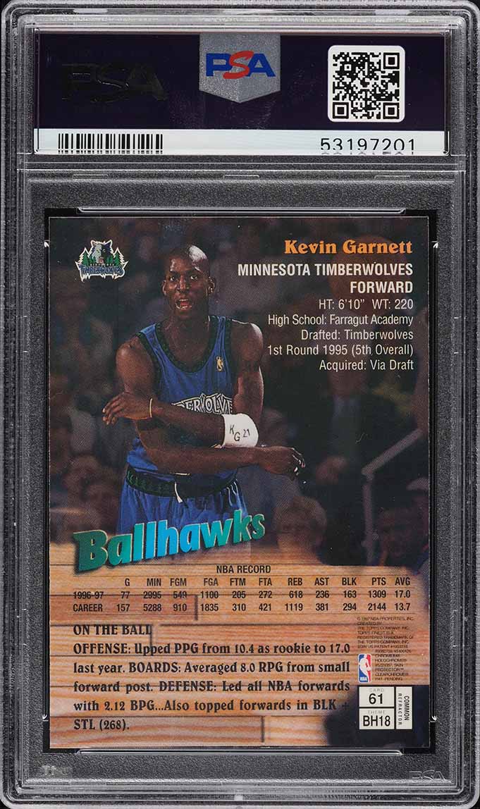 1997 Finest Refractor Kevin Garnett #61 PSA 10 GEM MINT