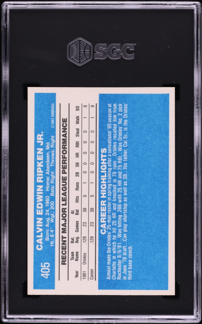 1982 Donruss Cal Ripken Jr. ROOKIE #405 SGC 8 NM-MT