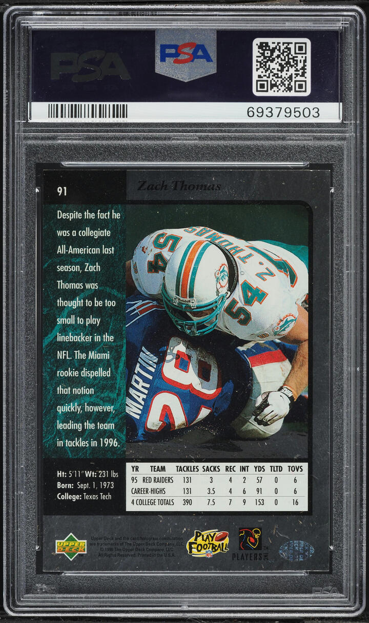 1996 SP Football Zach Thomas ROOKIE #91 PSA 8 NM-MT