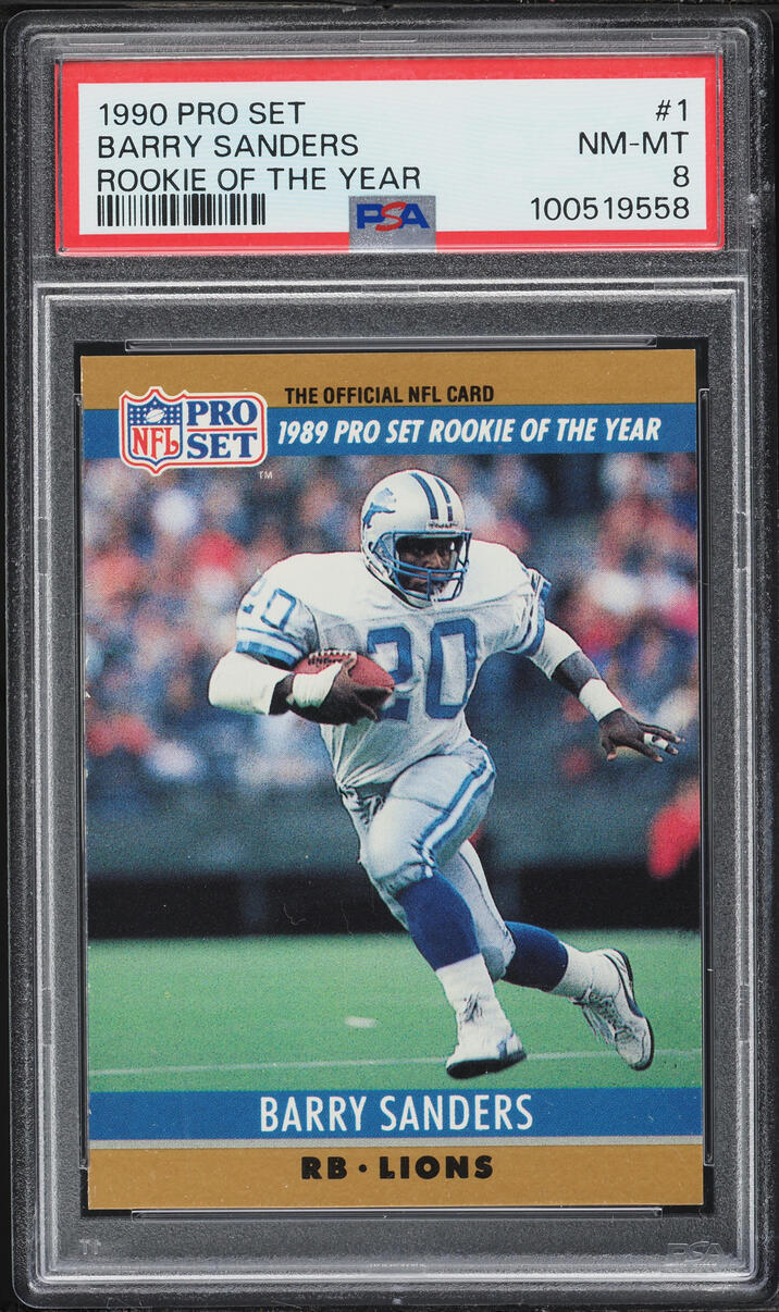 1990 Pro Set Rookie Of The Year Barry Sanders #1 PSA 8 NM-MT