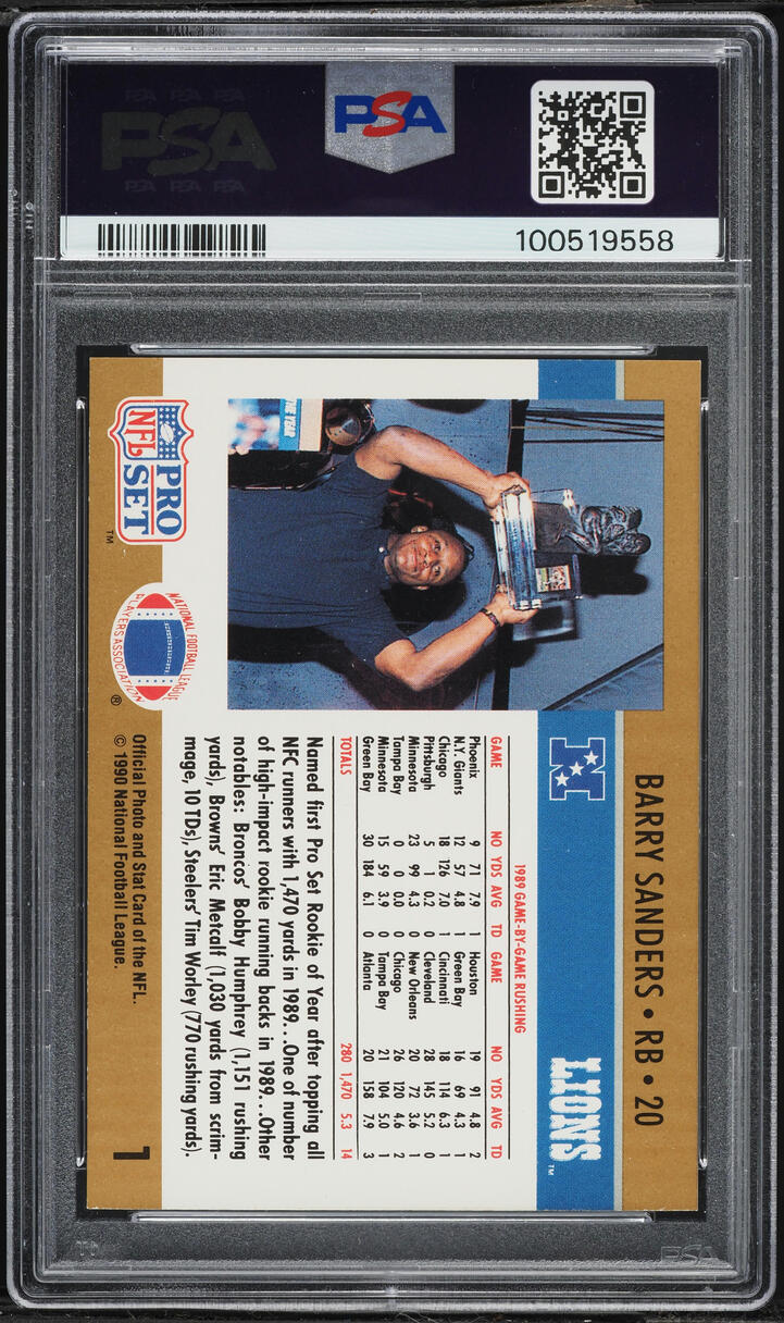 1990 Pro Set Rookie Of The Year Barry Sanders #1 PSA 8 NM-MT