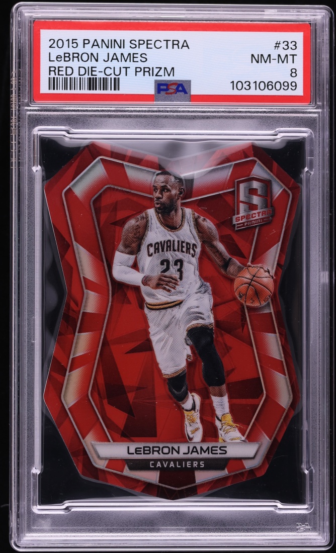 2015 Panini Spectra Red Prizm Die-Cut LeBron James /25 #33 PSA 8 NM-MT
