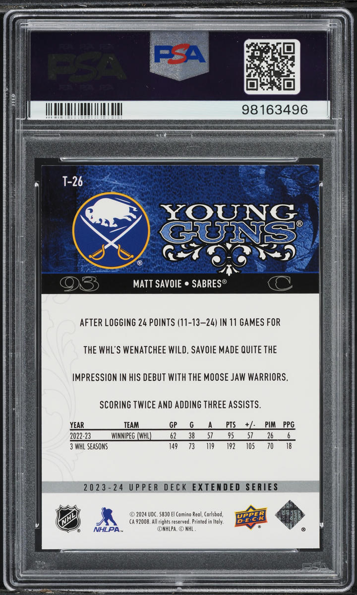 2023 Upper Deck Extended Series Retro '08 Matt Savoie #T26 PSA 9 MINT