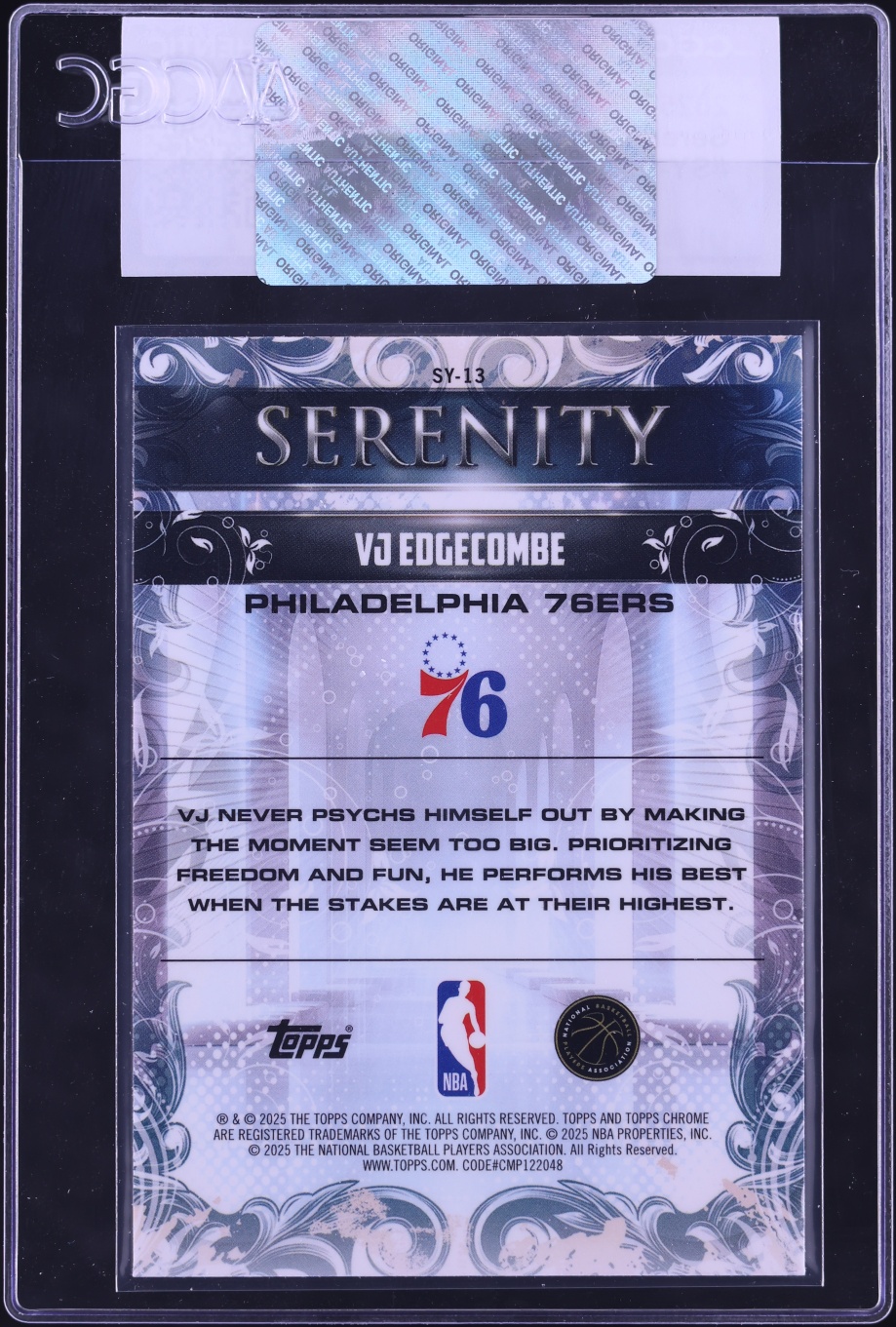 2025 Topps Chrome Serenity VJ Edgecombe ROOKIE #SY-13 CGC AUTH