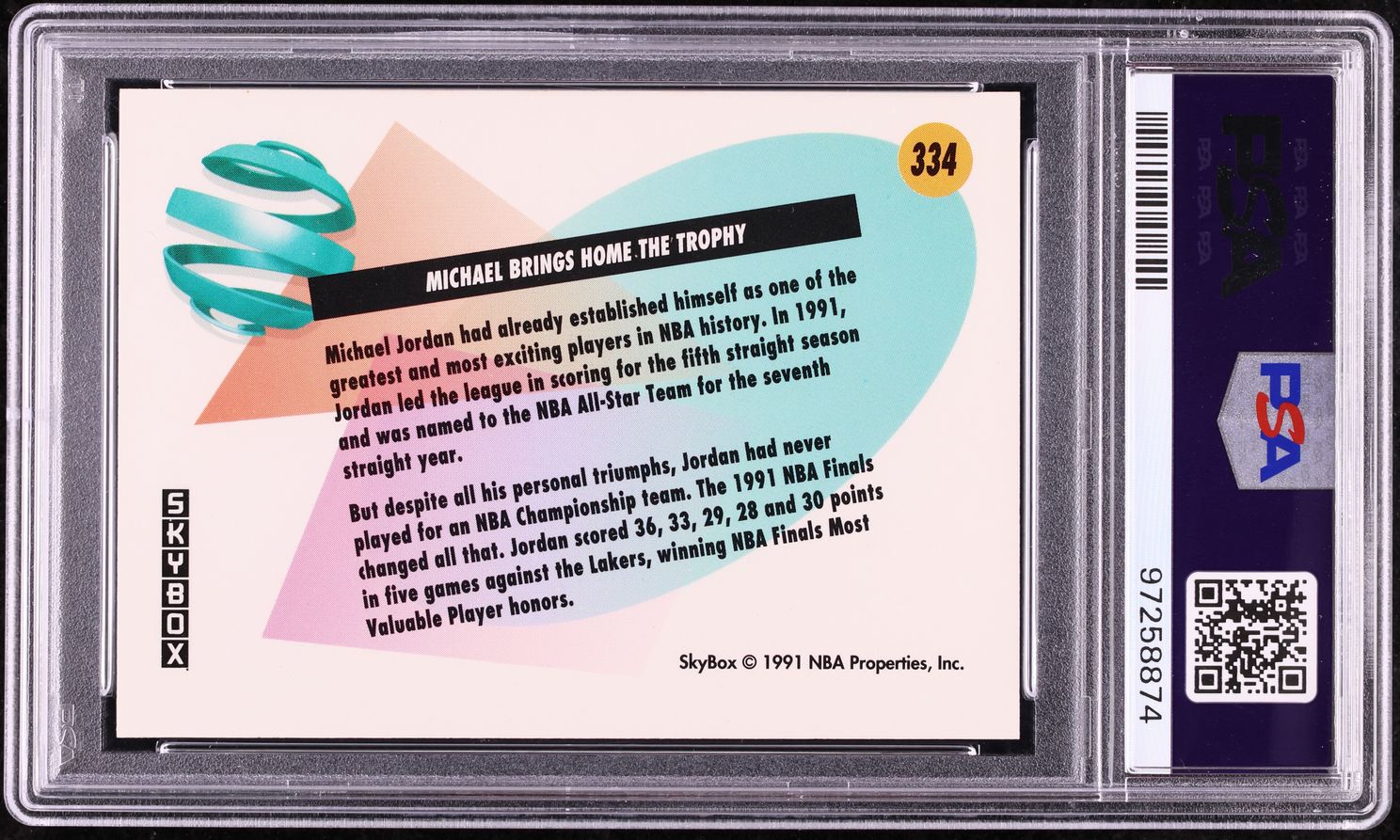 1991 Skybox Basketball Michael Jordan #334 PSA 7 NRMT