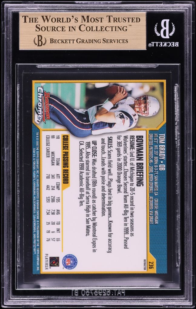 2000 Bowman Chrome Refractor Tom Brady ROOKIE #236 BGS 9.5 GEM MINT - Photo 2