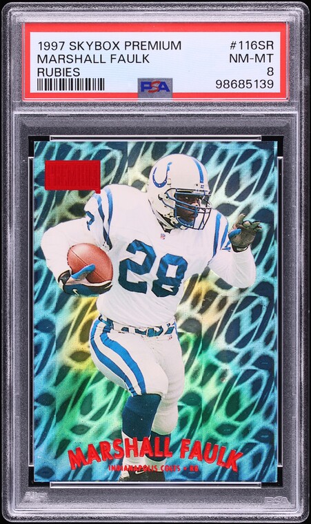 1997 Skybox Premium Rubies Marshall Faulk /50 #116SR PSA 8 NM-MT
