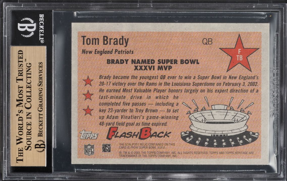 2005 Topps Heritage Flashback Relics Tom Brady PATCH #FTB BGS 9.5 GEM MINT