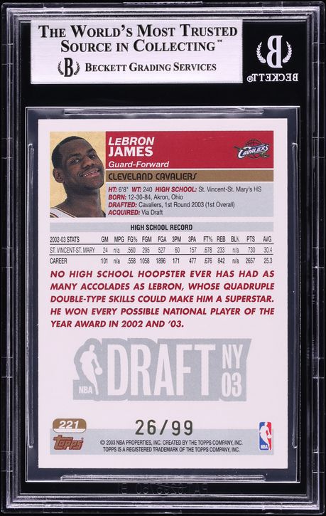 2003 Topps Gold LeBron James ROOKIE /99 #221 BGS 9 MINT