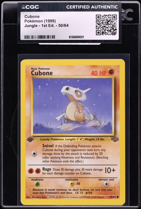 1999 Pokemon Jungle 1st Edition Cubone #50 CGC AUTH