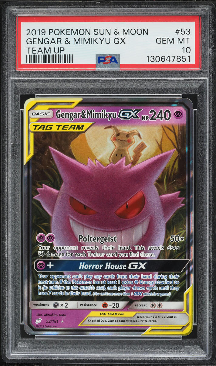 2019 Pokemon Sun & Moon Team Up Gengar & Mimikyu GX #53 PSA 10 GEM MINT