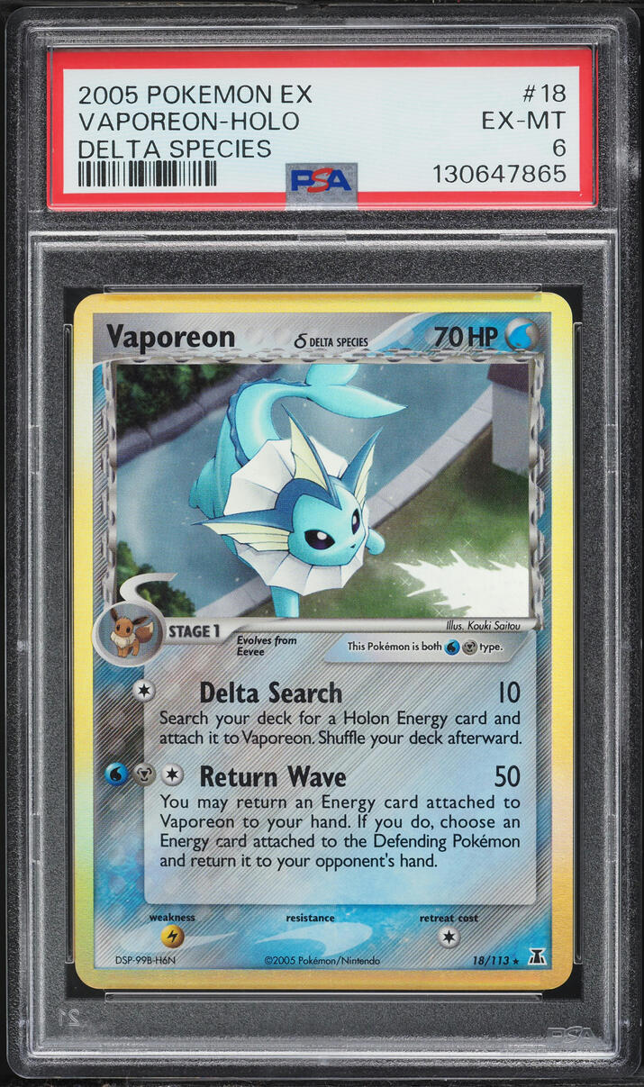 2005 Pokemon EX Delta Species Holo Vaporeon #18 PSA 6 EXMT