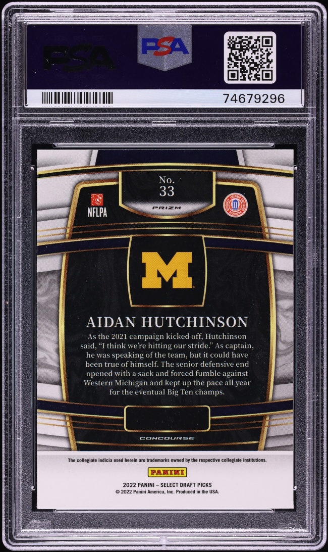 2022 Select Draft Picks Concourse Red Lazer Prizm Aidan Hutchinson ROOKIE #33 PSA 10 GEM MINT