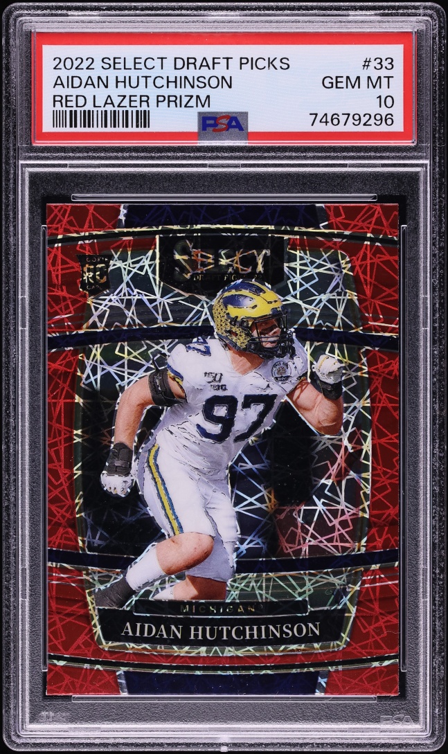 2022 Select Draft Picks Concourse Red Lazer Prizm Aidan Hutchinson ROOKIE #33 PSA 10 GEM MINT