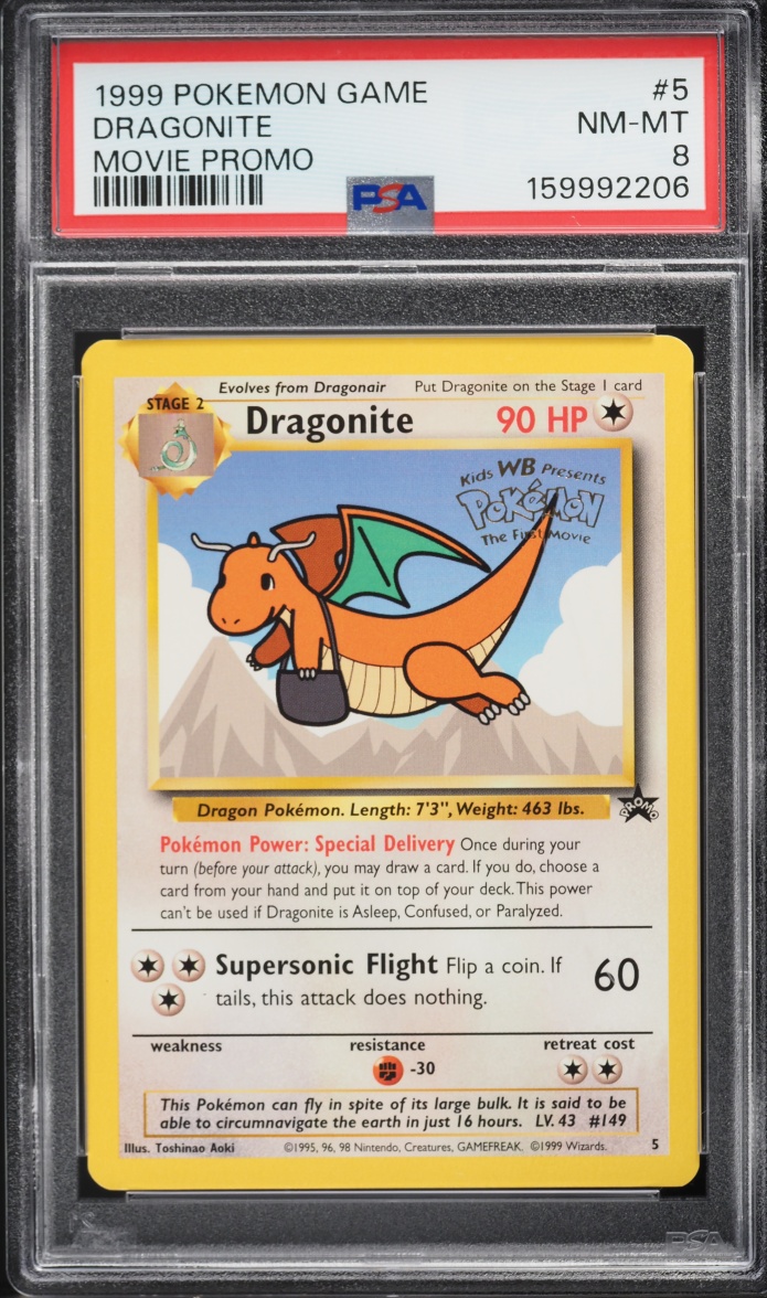 1999 Pokemon Promo Mewtwo Strikes Back Movie Dragonite #5 PSA 8 NM-MT