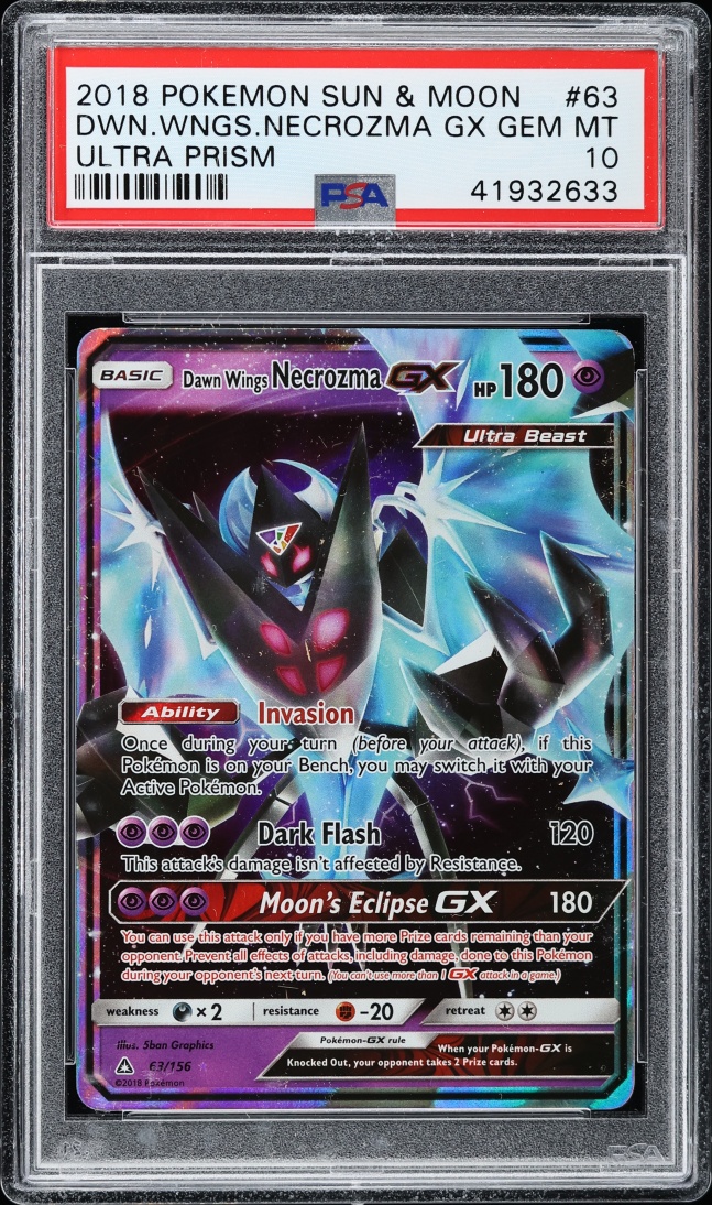 2018 Pokemon Sun & Moon Ultra Prism Dawn Wings Necrozma GX #63 PSA 10 GEM MINT
