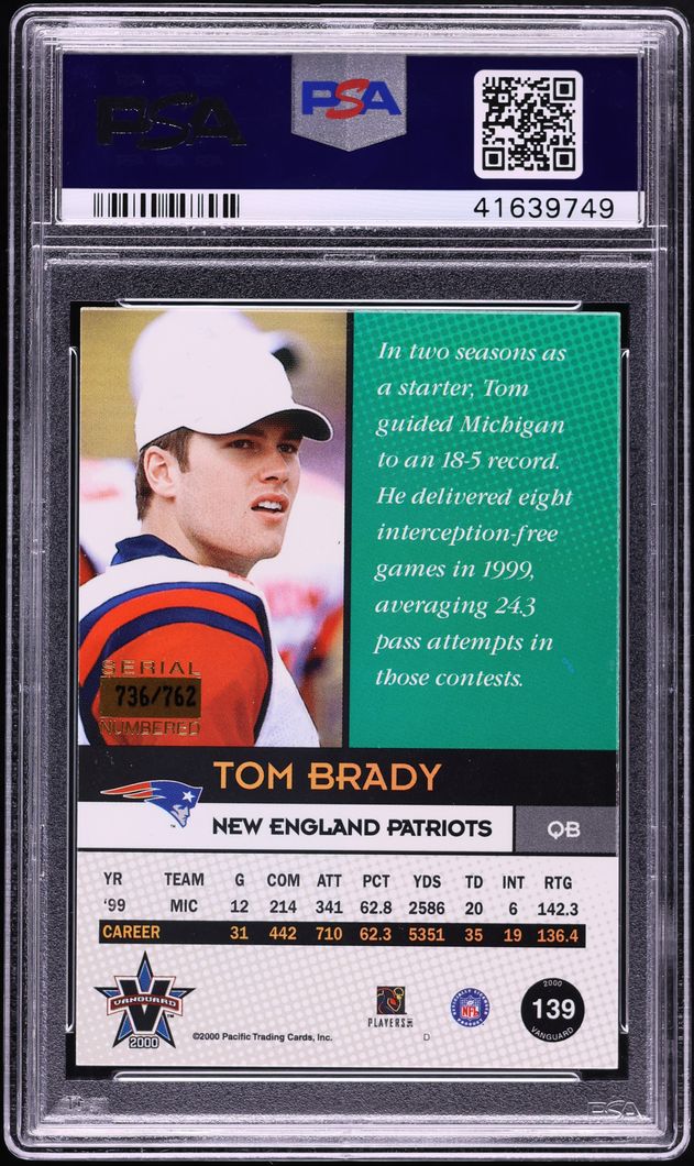 2000 Pacific Vanguard Tom Brady ROOKIE /762 #139 PSA 10 GEM MINT