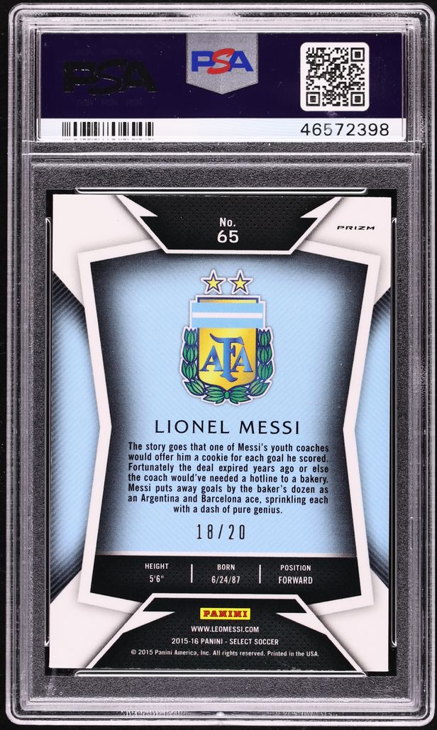 2015 Select Striped Jersey Pink Prizm Lionel Messi /20 #65 PSA 10 GEM MINT - Photo 2