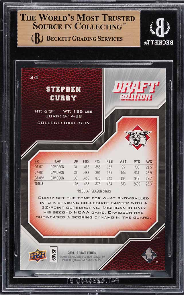 2009 Upper Deck Draft Edition Stephen Curry ROOKIE #34 BGS 10 PRISTINE - Photo 2
