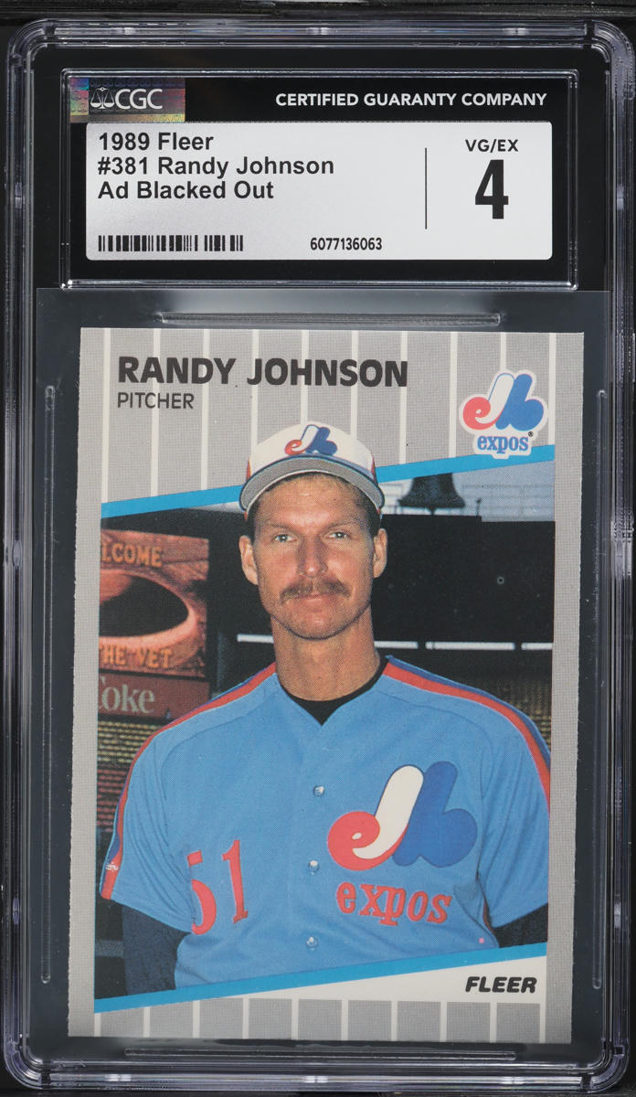 1989 Fleer Randy Johnson ROOKIE, AD BLACKED OUT #381 CGC 4 VGEX