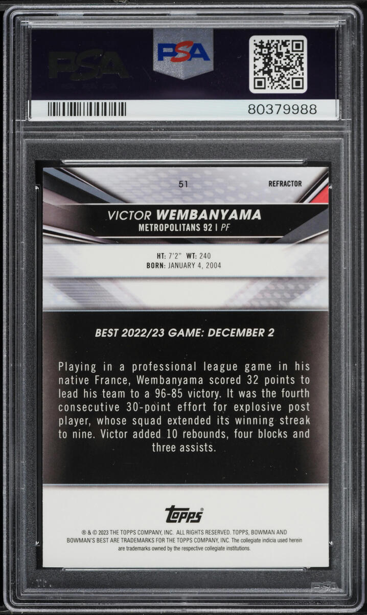 2022 Bowman University Best Refractor Victor Wembanyama ROOKIE #51 PSA 5 EX