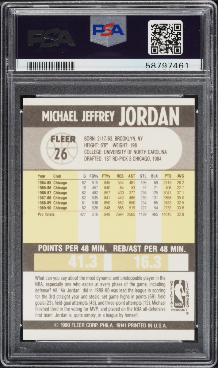 1990 Fleer Basketball Michael Jordan #26 PSA 8 NM-MT
