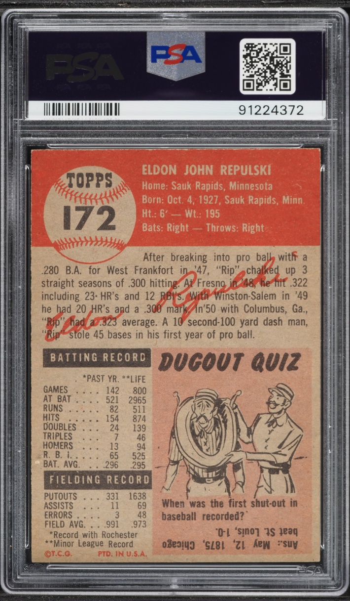 1953 Topps Rip Repulski #172 PSA 7 NRMT