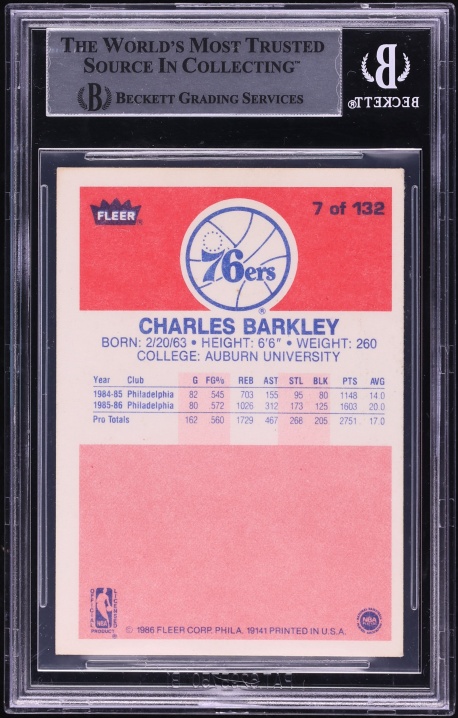 1986 Fleer Basketball Charles Barkley ROOKIE AUTO #7 BAS BGS AUTH