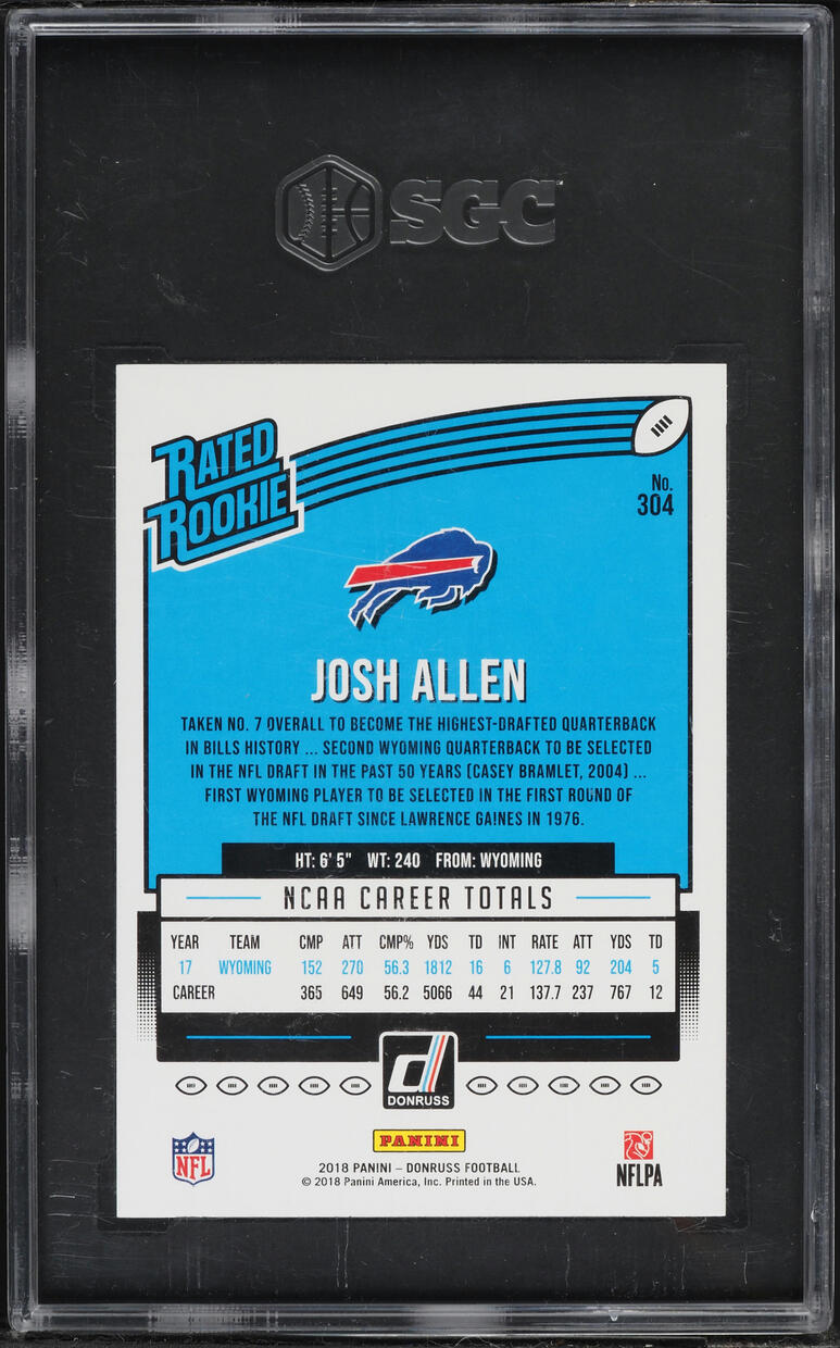 2018 Donruss Football Josh Allen ROOKIE #304 SGC 9.5 MINT+
