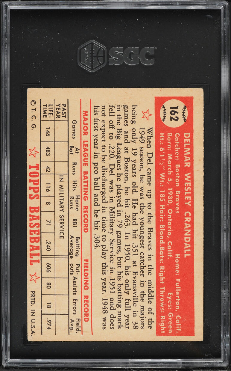 1952 Topps Del Crandall #162 SGC 3 VG