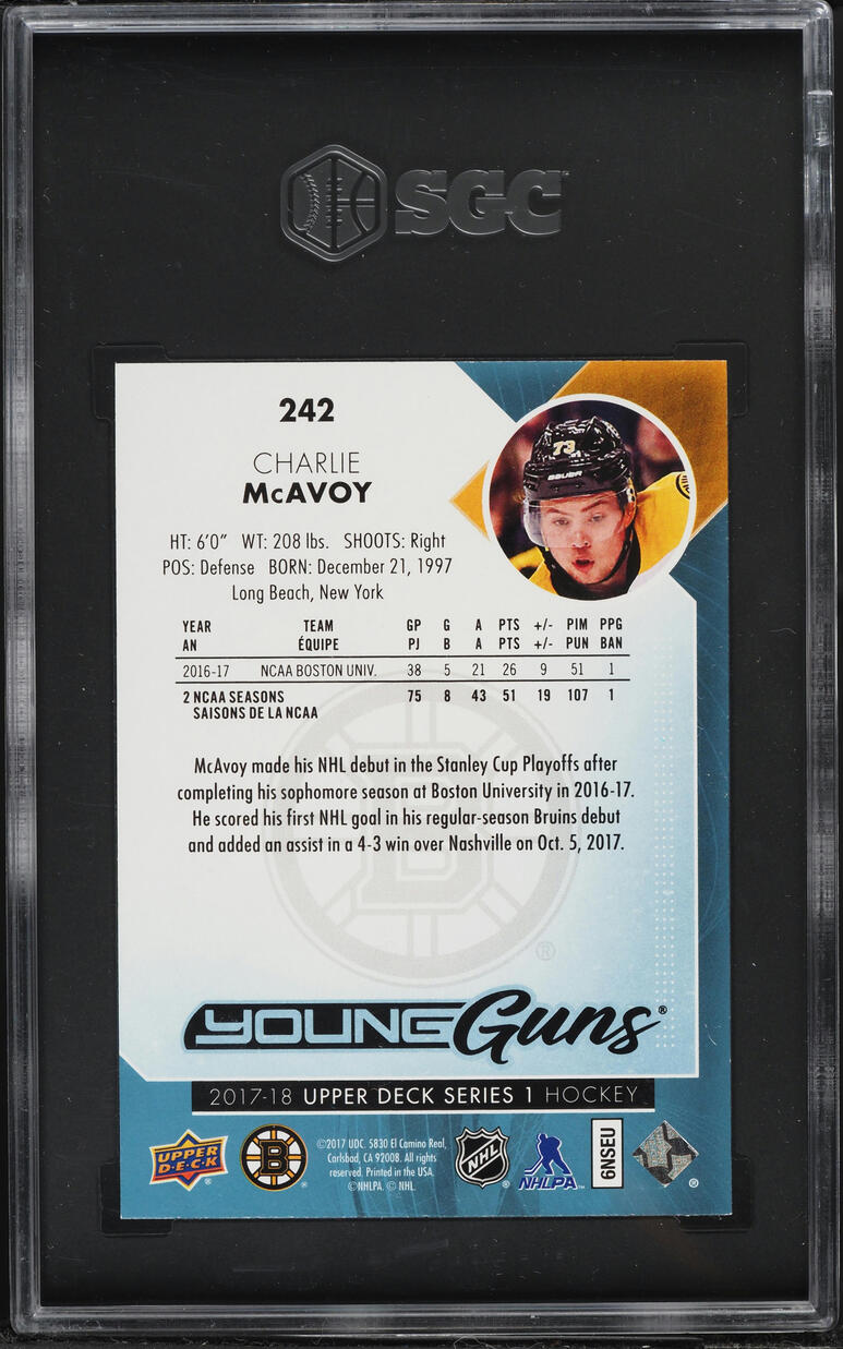 2017 Upper Deck Young Guns Charlie McAvoy ROOKIE #242 SGC 9 MINT