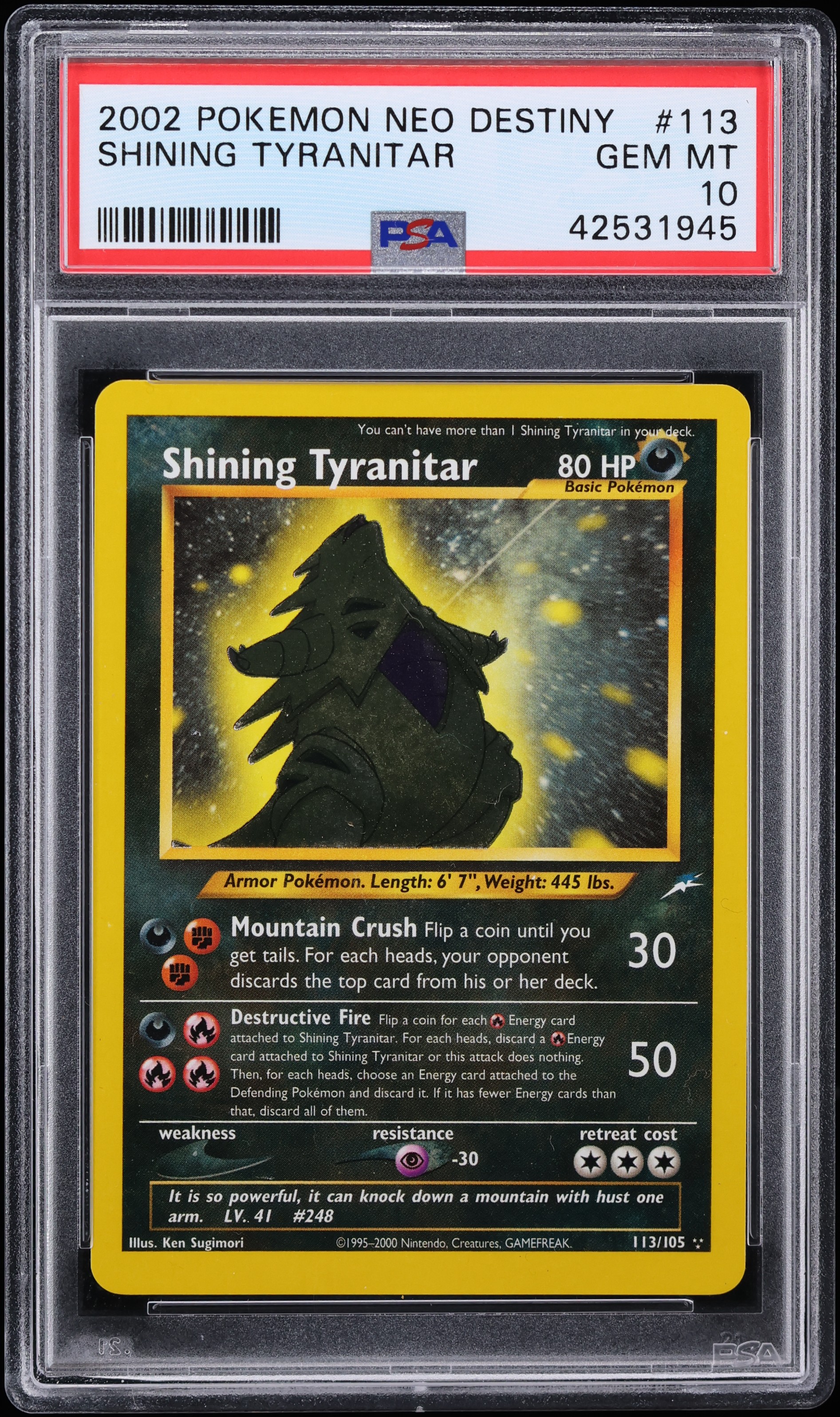 2002 Pokemon Neo Destiny Shining Tyranitar #113 PSA 10 GEM MINT