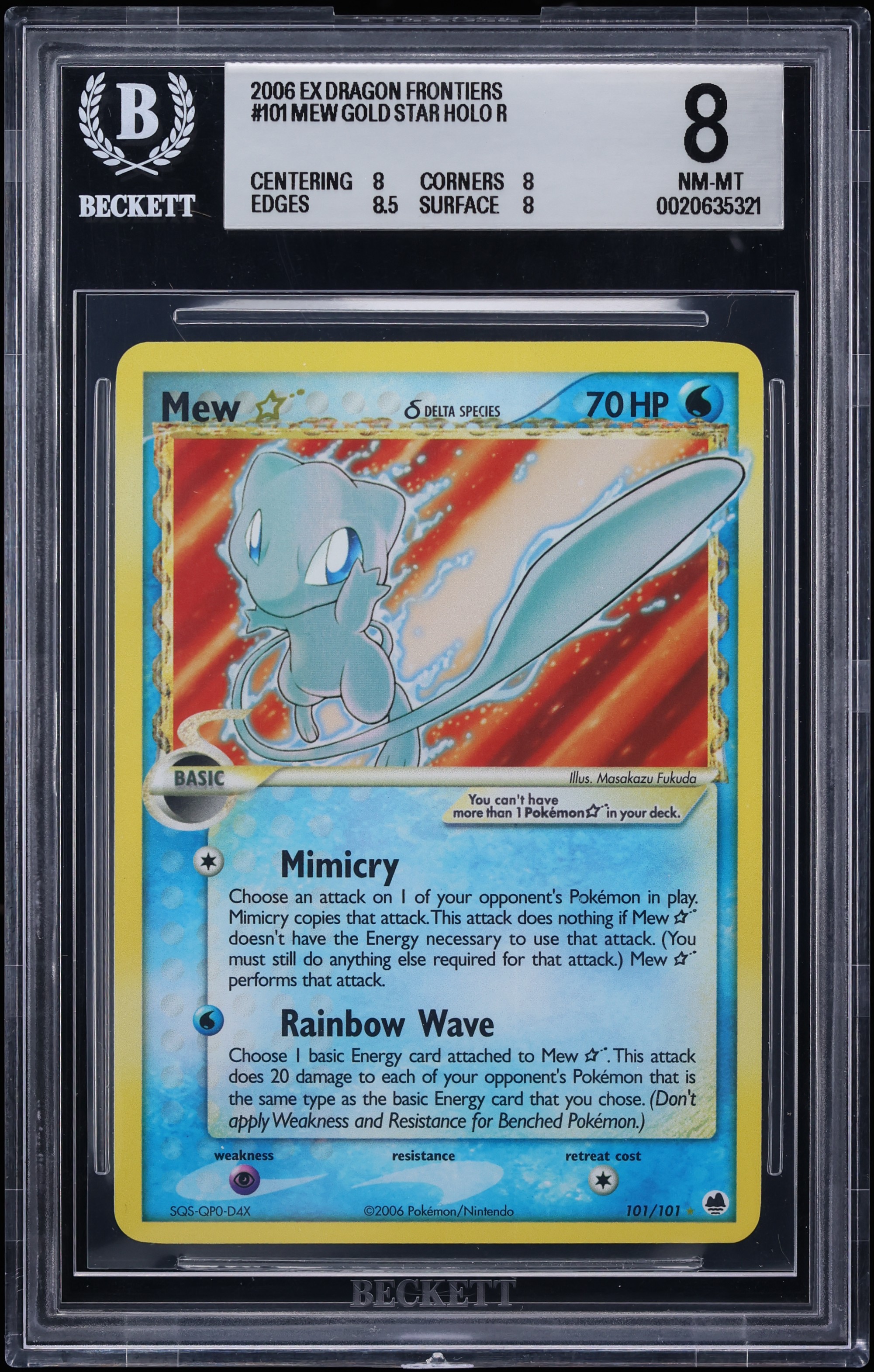 2006 Pokemon EX Dragon Frontiers Holo Mew Gold Star #101 BGS 8 NM-MT