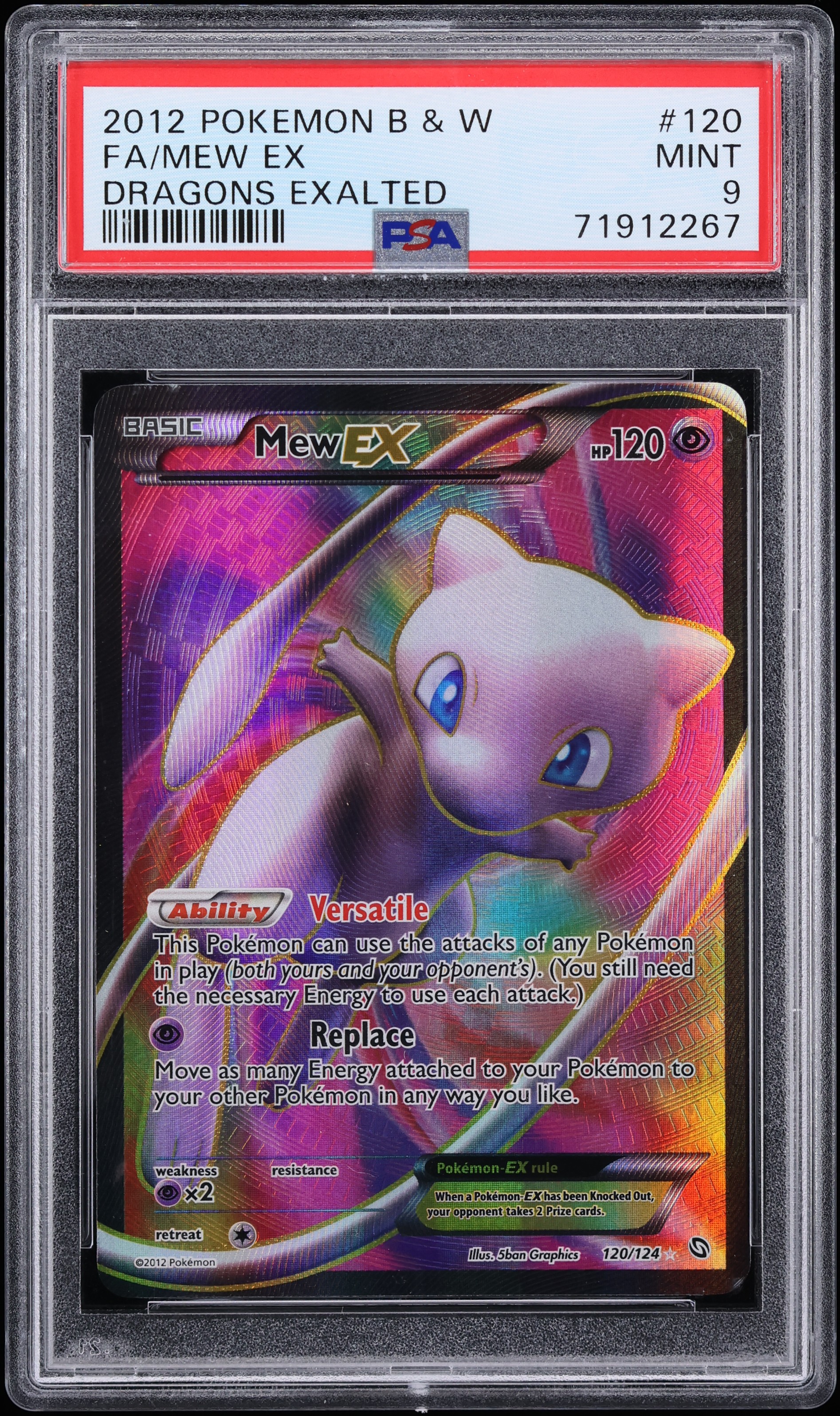 2012 Pokemon Black & White Dragons Exalted Full Art Mew EX #120 PSA 9 MINT