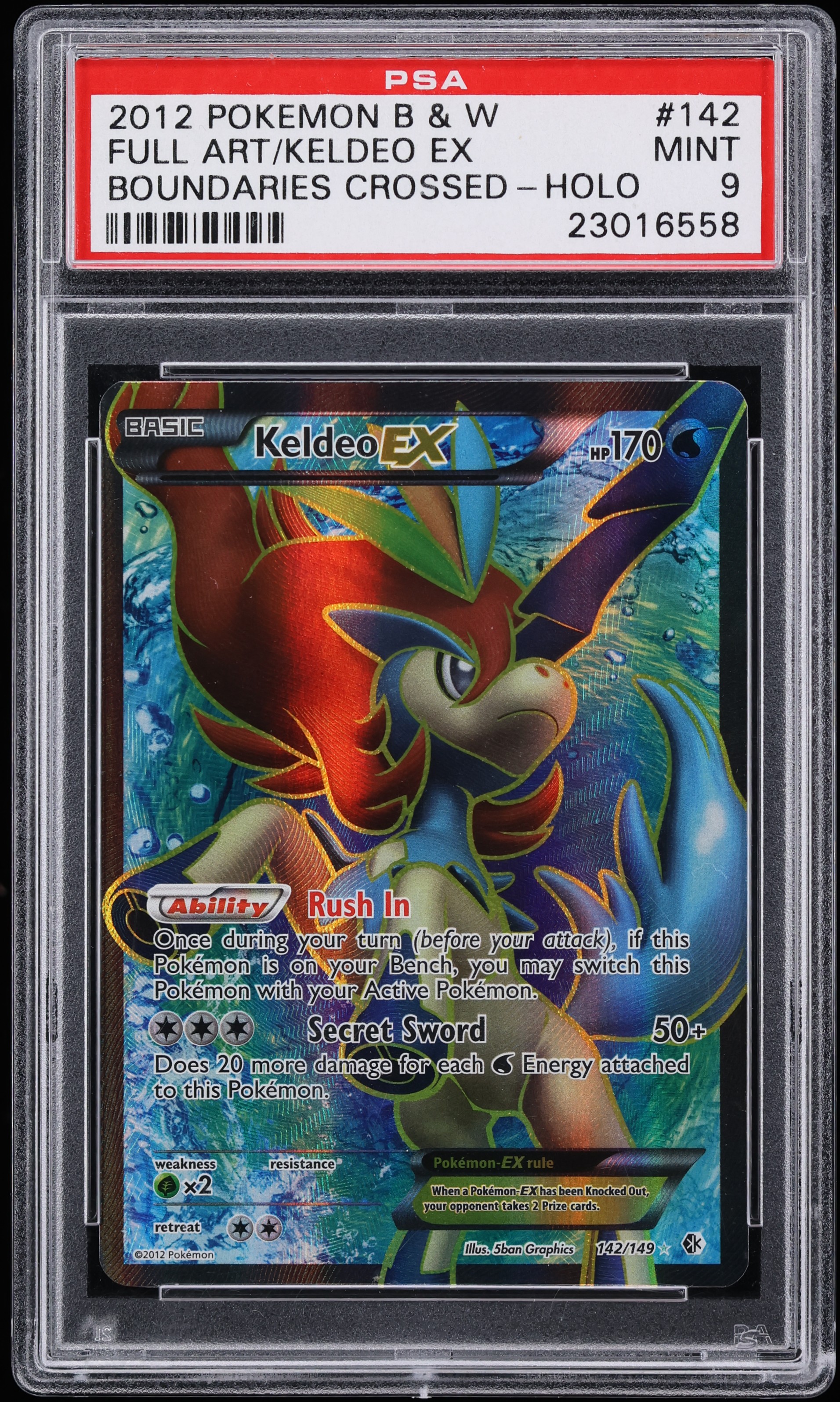 2012 Pokemon Black & White Boundaries Crossed Full Art Keldeo EX #142 PSA 9 MINT