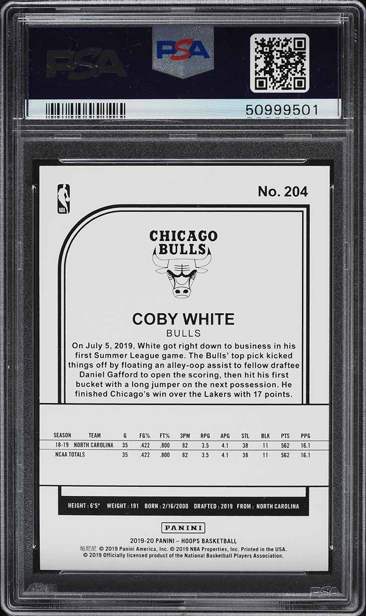 2019 Hoops Coby White ROOKIE #204 PSA 10 GEM MINT