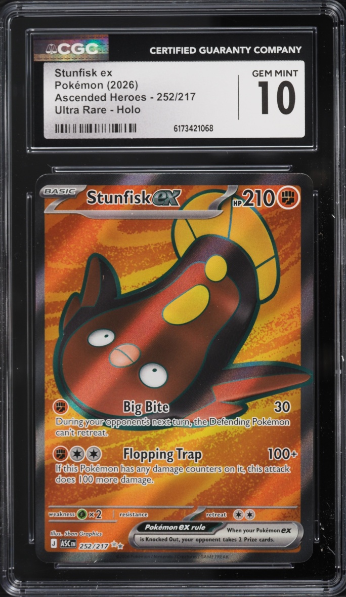 2026 Pokemon Mega Evolution Ascended Heroes Full Art Stunfisk Ex #252 CGC 10 GEM MINT