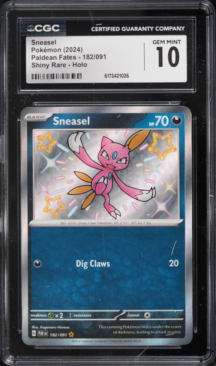 2024 Pokemon Scarlet & Violet Paldean Fates Shiny Sneasel #182 CGC 10 GEM MINT
