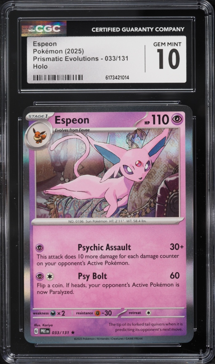 2025 Pokemon Scarlet & Violet Prismatic Evolutions Holo Espeon #33 CGC 10 GEM MINT
