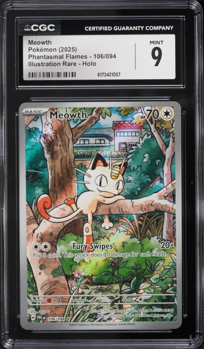 2025 Pokemon Mega Evolution Phantasmal Flames IR Meowth #106 CGC 9 MINT