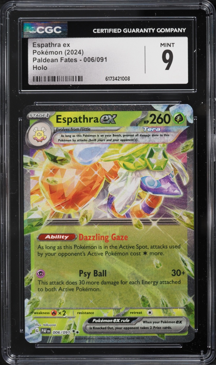 2024 Pokemon Scarlet & Violet Paldean Fates Holo Espathra EX #6 CGC 9 MINT