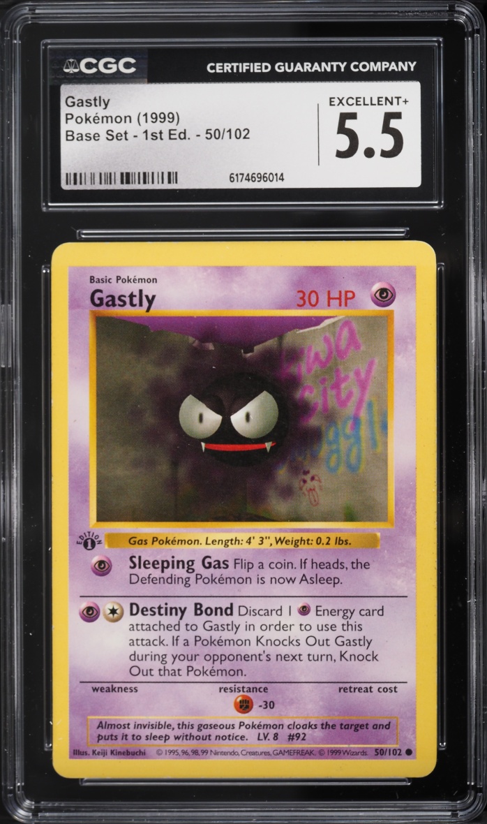 1999 Pokemon Base Set Shadowless 1st Edition Gastly #50 CGC 5.5 EX+
