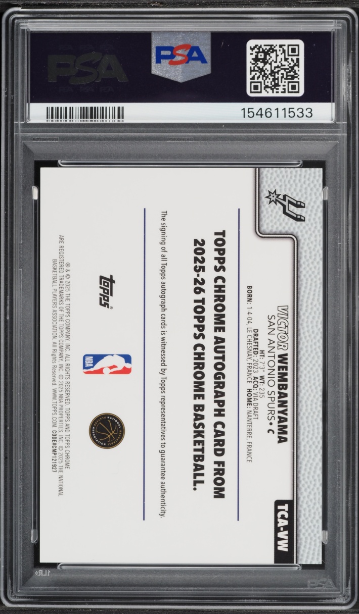 2025 Topps Chrome Orange Geometric Victor Wembanyama AUTO /25 #TCA-VW PSA 8 NM-MT