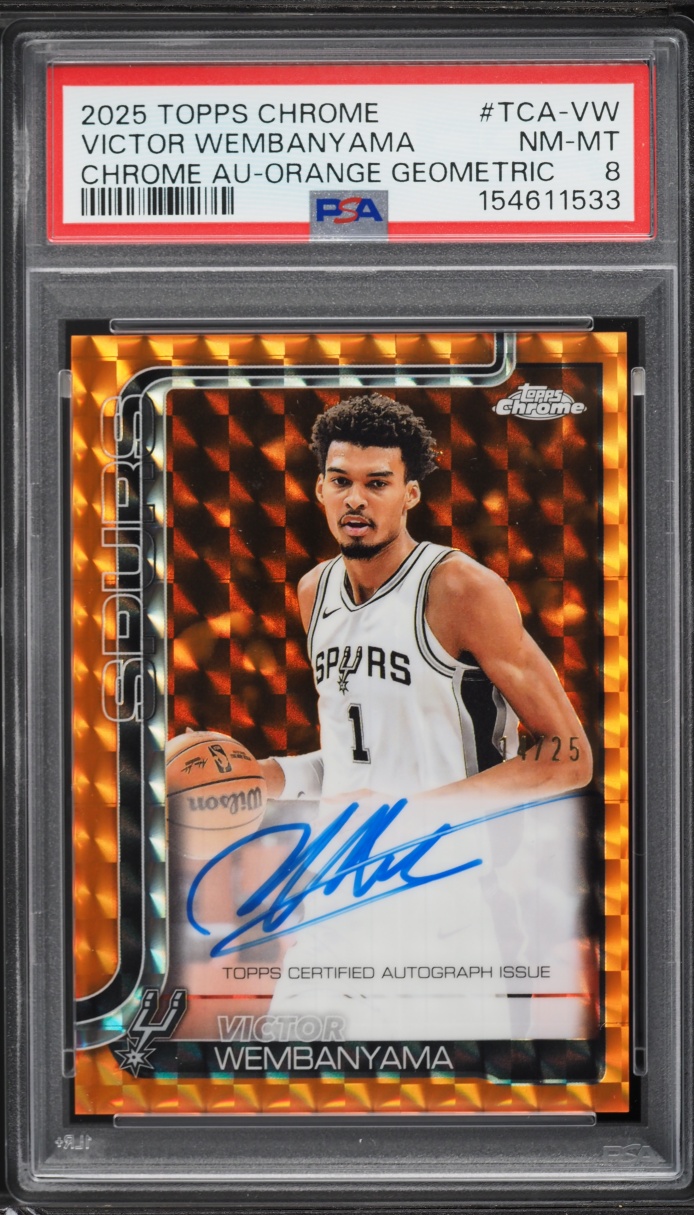 2025 Topps Chrome Orange Geometric Victor Wembanyama AUTO /25 #TCA-VW PSA 8 NM-MT