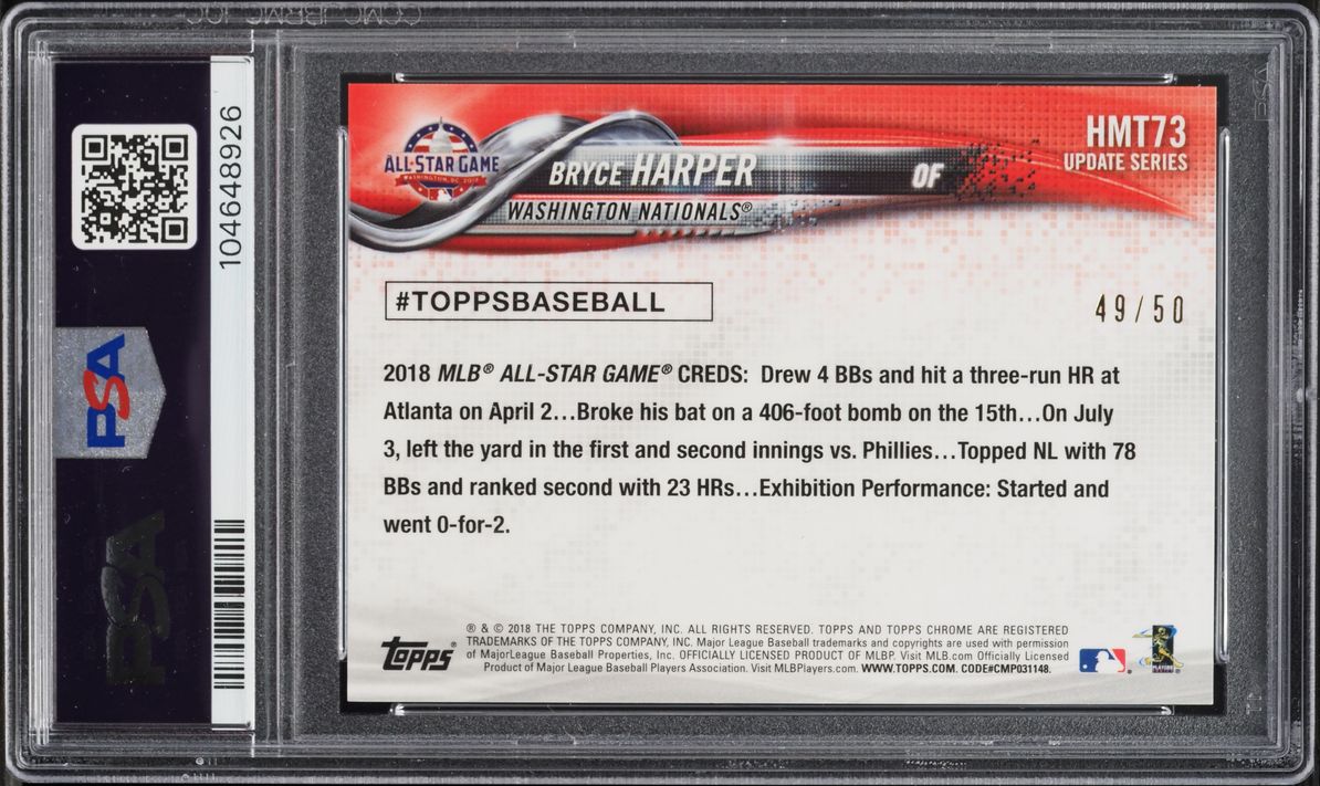 2018 Topps Chrome Update Gold Refractor Bryce Harper /50 #HMT73 PSA 10 GEM MINT