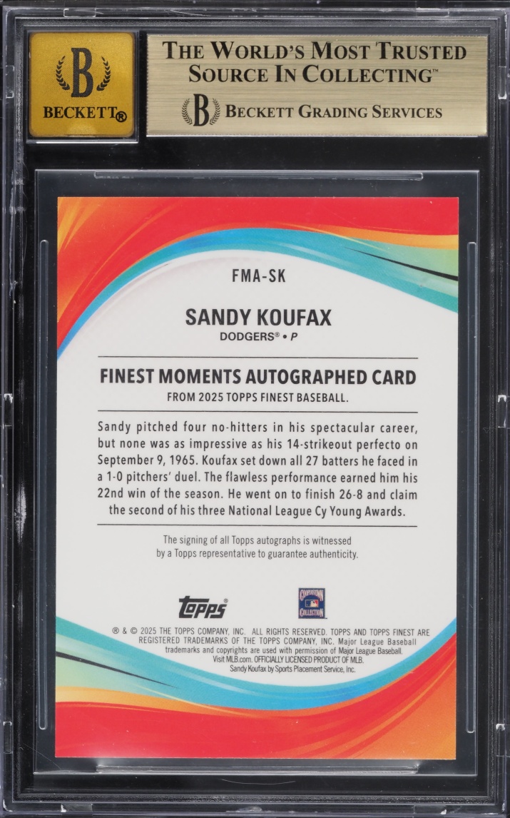 2025 Finest Moments Red Refractor Sandy Koufax AUTO /5 #FMA-SK BGS 9.5 GEM MINT
