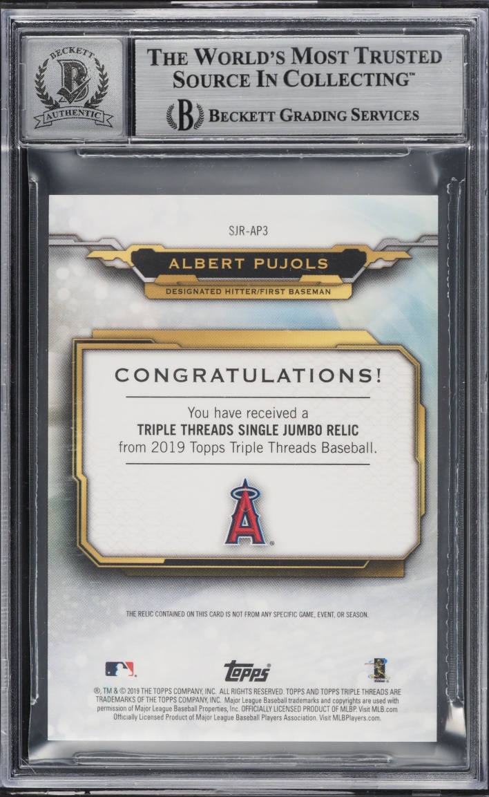 2019 Topps Triple Threads Single Jumbo Relics Ruby Albert Pujols PATCH AUTO 1/1 BGS AUTH
