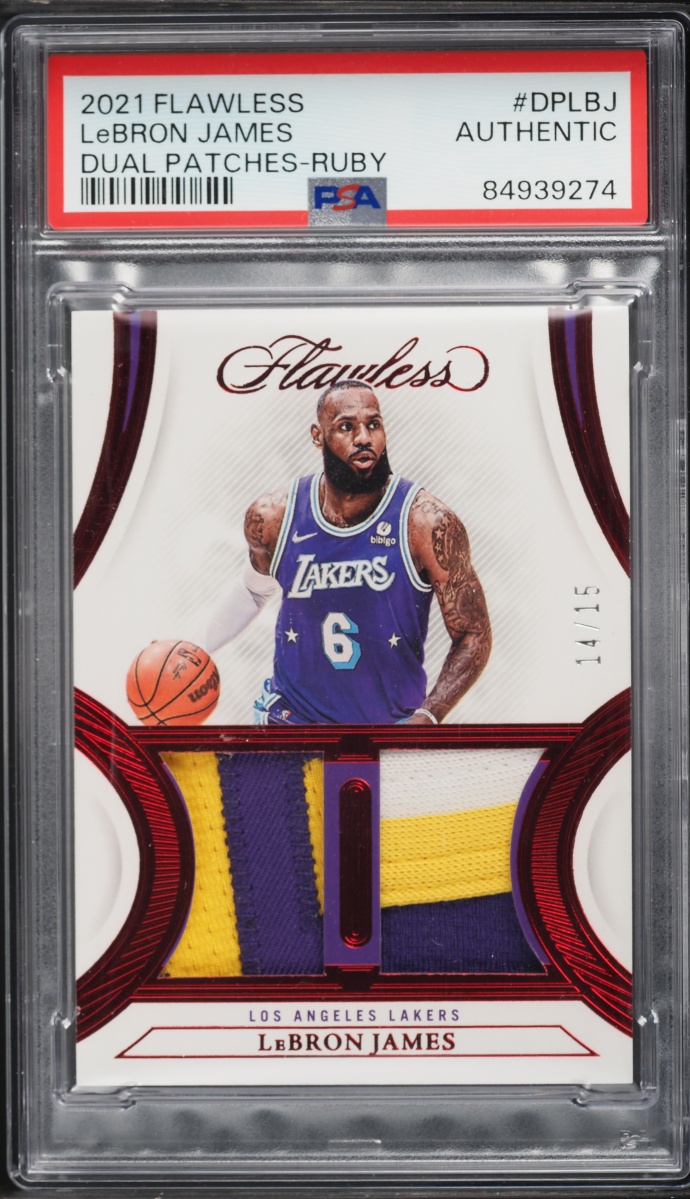 2021 Panini Flawless Dual Ruby LeBron James PATCH /15 #DP-LBJ PSA AUTH